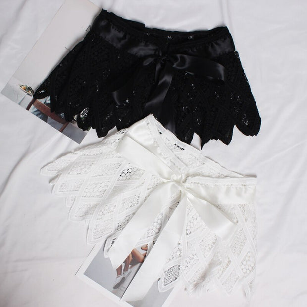 Grid Lace Split Joint White Bandage Bow