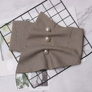 Irregular Plaid Printed Pearled Nailed Irregular Stitch Wide Belt