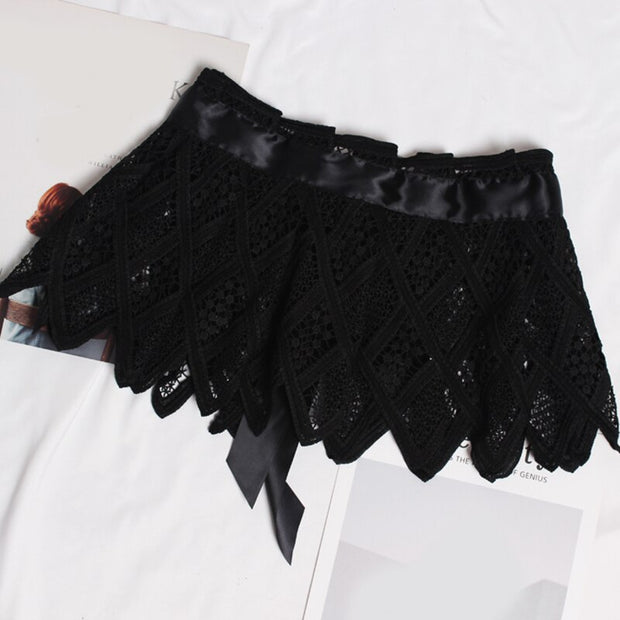 Grid Lace Split Joint White Bandage Bow