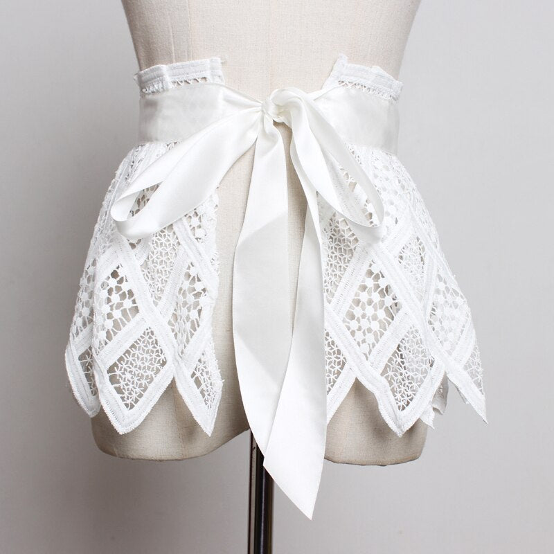 Grid Lace Split Joint White Bandage Bow