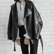 Black PU Leather Loose Turn-down Jacket