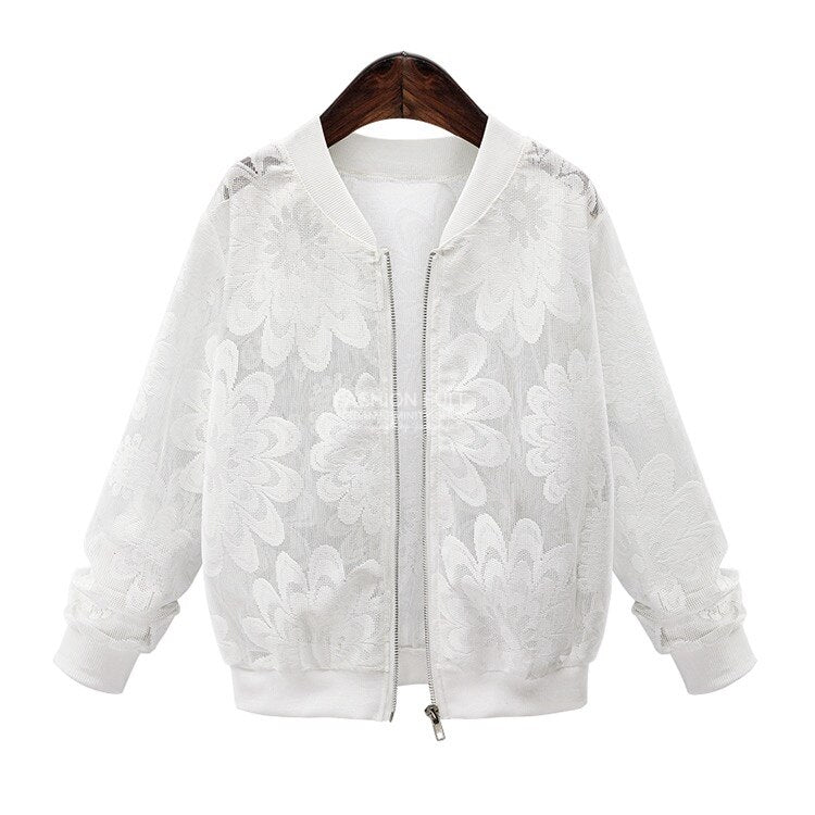 Lace Sleeve Bomber Jacket