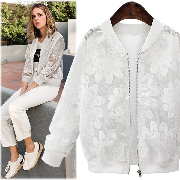 Lace Sleeve Bomber Jacket