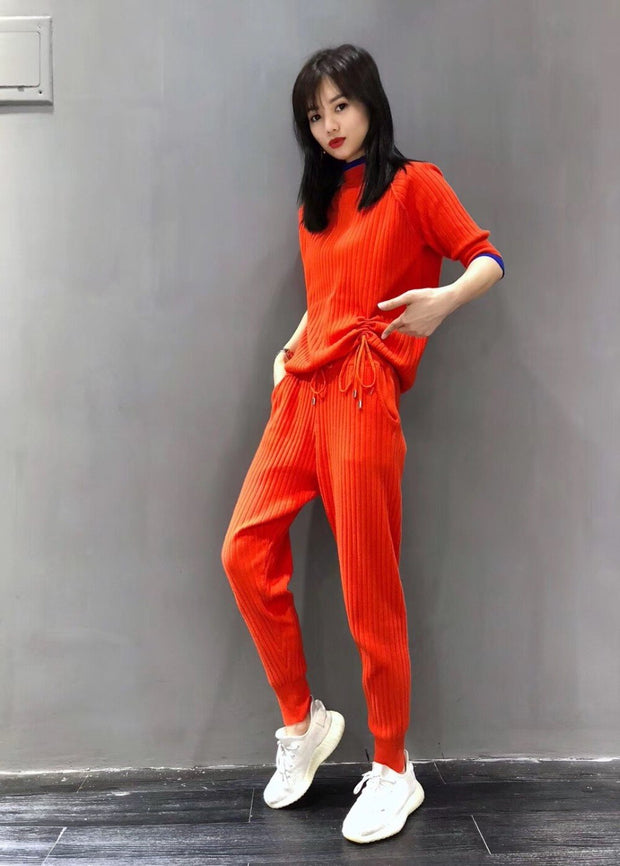 Green Knitted Sweater Trousers Suits