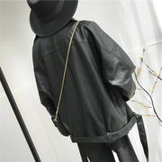 Black PU Leather Loose Turn-down Jacket