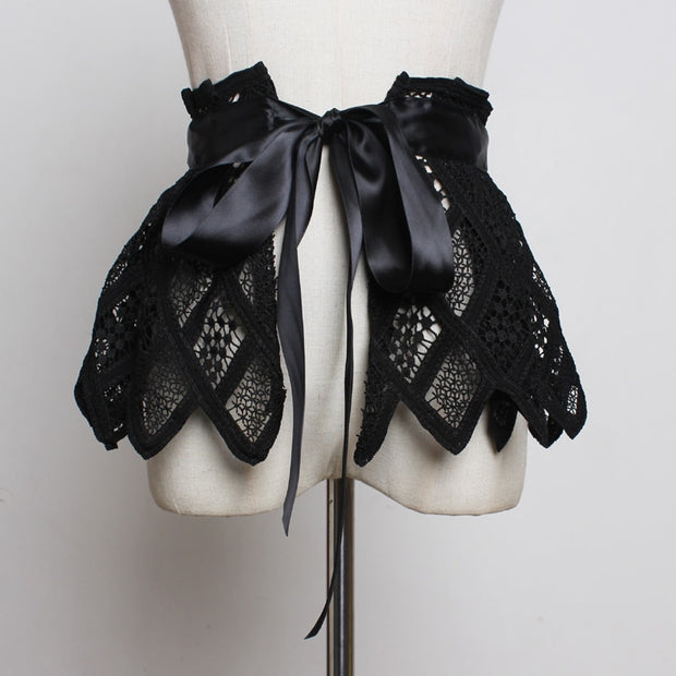 Grid Lace Split Joint White Bandage Bow