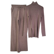 High-neck Knitted Pullover Sweater And Pants Two Piece Suit