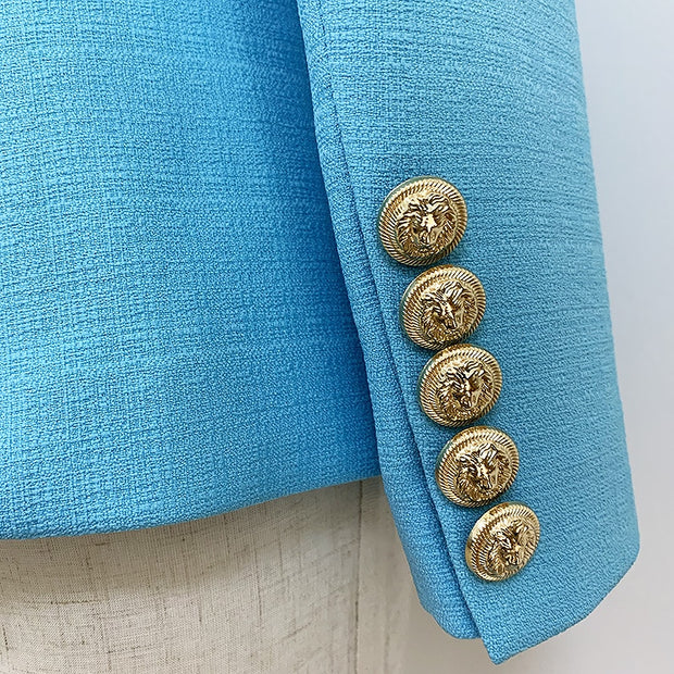 Classic Lion Buttons Double Breasted Slim Fitting Blazer