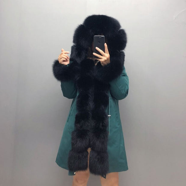 Real Fox fur fur collar hooded fur parka
