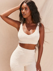 Fur Two Piece Sleeveless Crop Top and High Waist Shorts