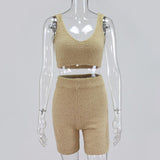 Fur Two Piece Sleeveless Crop Top and High Waist Shorts