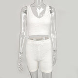 Fur Two Piece Sleeveless Crop Top and High Waist Shorts