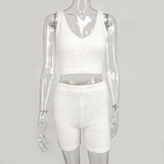 Fur Two Piece Sleeveless Crop Top and High Waist Shorts