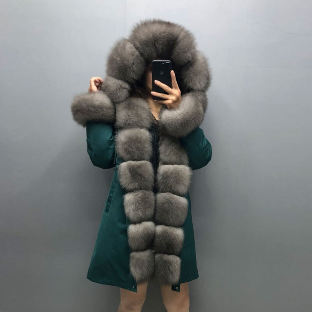 Real Fox fur fur collar hooded fur parka