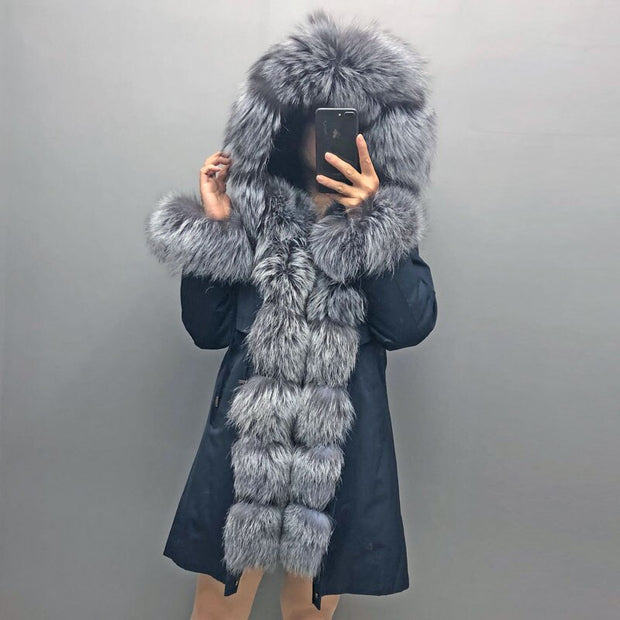 Real Fox fur fur collar hooded fur parka