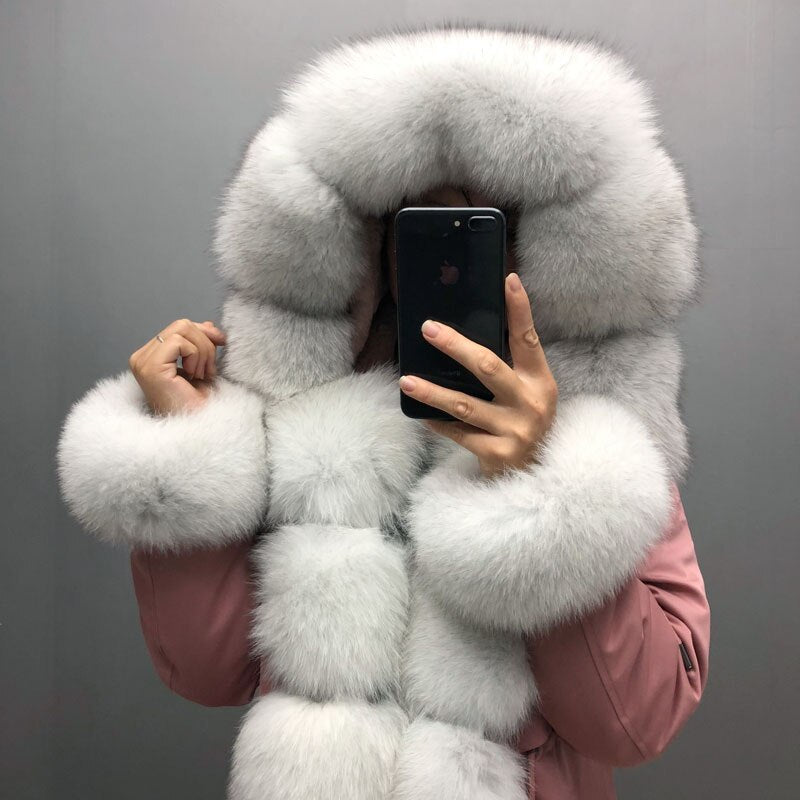 Real Fox fur fur collar hooded fur parka