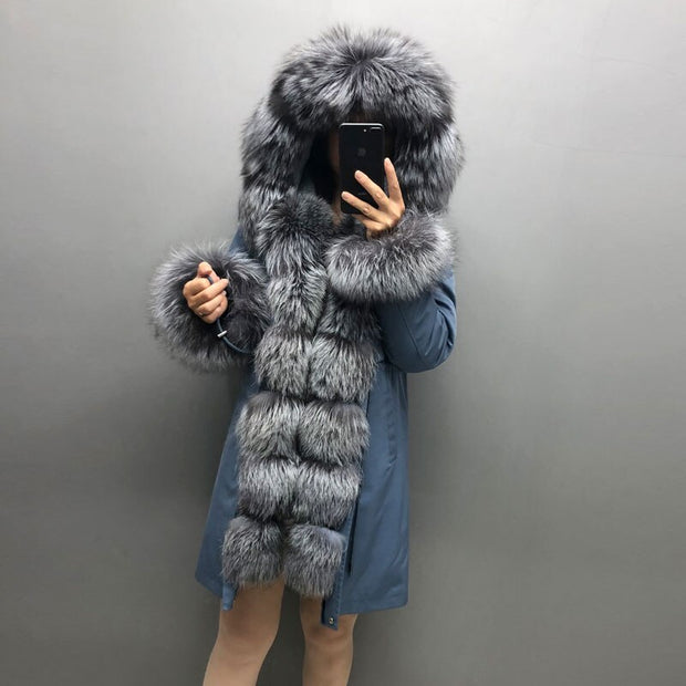 Real Fox fur fur collar hooded fur parka