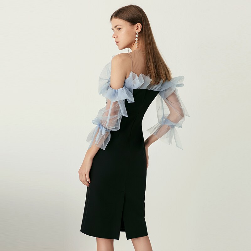 Black Dress V-neck Three Quarter Sleeves