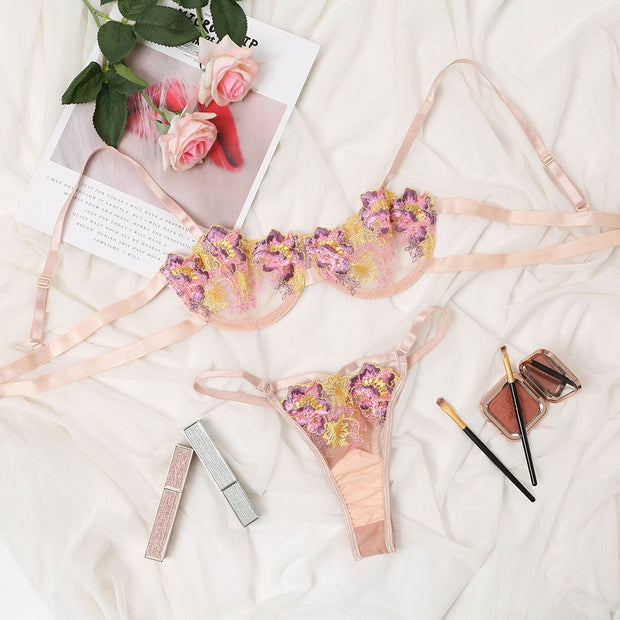 Embroidery Lace Bra Set