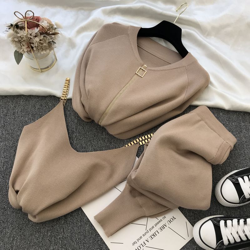 Winter Knitted Vest Zipper 3 piece set