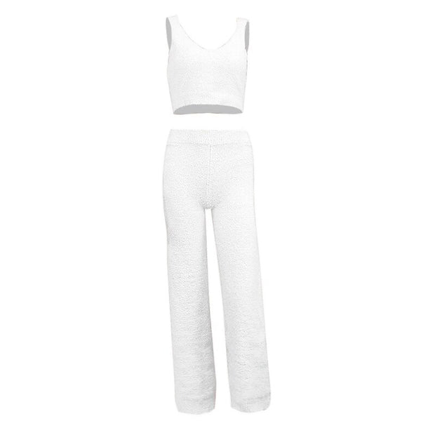 Fluffy  Crop Top High Waist Pants