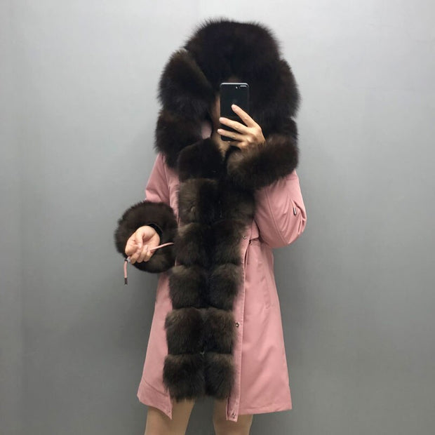 Real Fox fur fur collar hooded fur parka