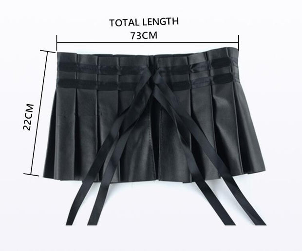 Black Elegant Pleated Soft Faux Leather Wide Belt