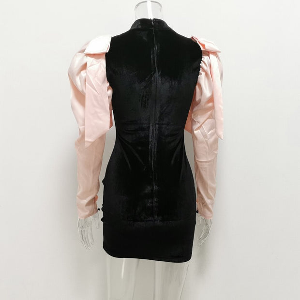 Elegant Velvet Puff Sleeve Dress