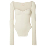 White Side Split Knitted Sweater Square Collar