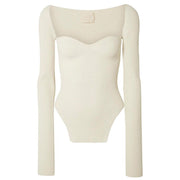 White Side Split Knitted Sweater Square Collar