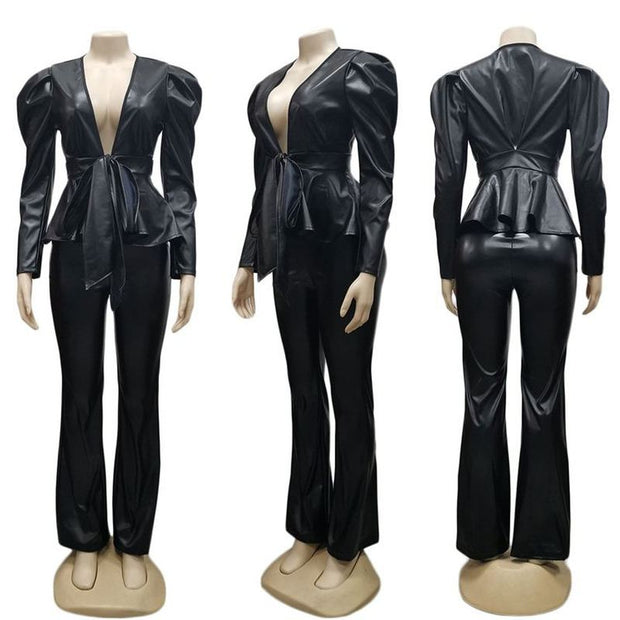 PU Leather Trouser Suit