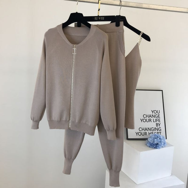 Winter Knitted Vest Zipper 3 piece set
