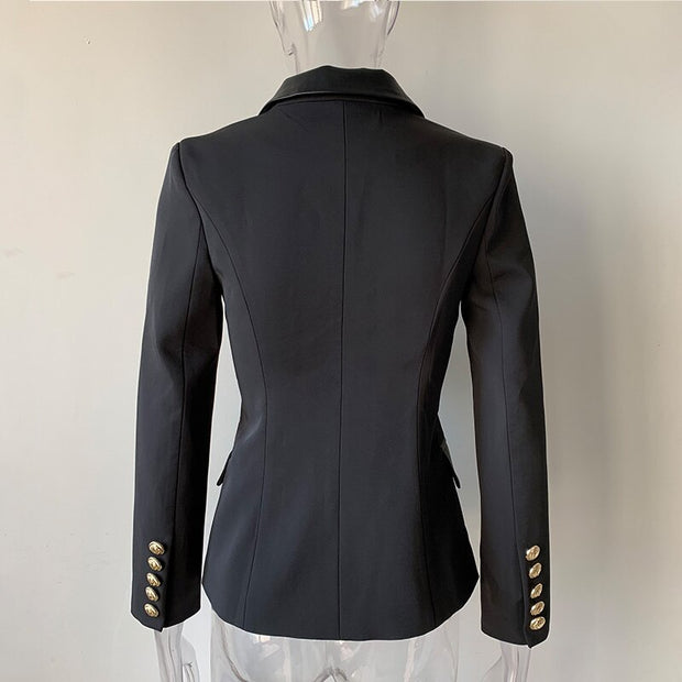 European Design PU Leather Collar Slim Black Blazer