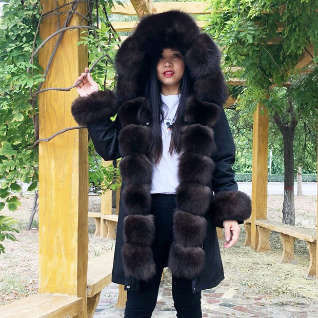 Real Fox fur fur collar hooded fur parka