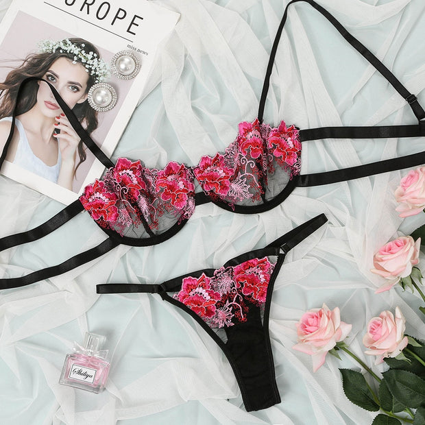 Embroidery Lace Bra Set