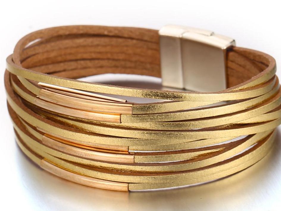 Gold Leather Wrap Bracelets (variations)
