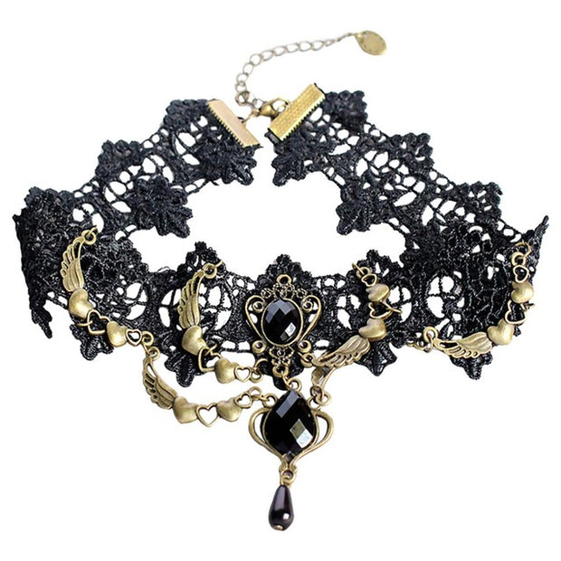 Gothic Chokers Crystal Black Lace