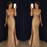 Sequinned High Split Evening Dress