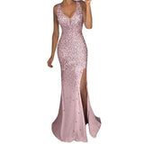 Sequinned High Split Evening Dress
