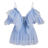 V Neck Ruffle Boho Mesh Blouse