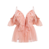 V Neck Ruffle Boho Mesh Blouse