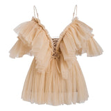 V Neck Ruffle Boho Mesh Blouse