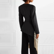 Spliced Contrast Color Tassel Belt Jacket