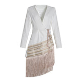 Spliced Contrast Color Tassel Belt Jacket