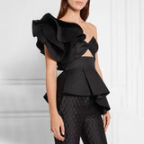 Hollow Out Blouse V Neck Off Shoulder
