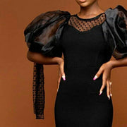 Classic Black Tulle Lantern Sleeves