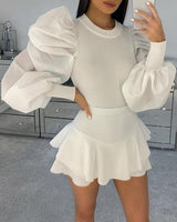 Puff Ruffle Long Sleeve Blouse