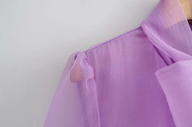Summer Bow Tie Organza Lace Blouse