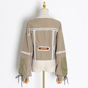 Stylish Patchwork Lace Up Jacket