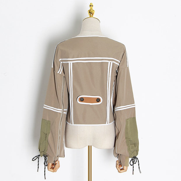 Stylish Patchwork Lace Up Jacket